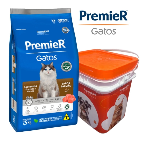Ração Premier Gatos até 6 anos Cast 7,5kg+Ganhe Balde Grátis