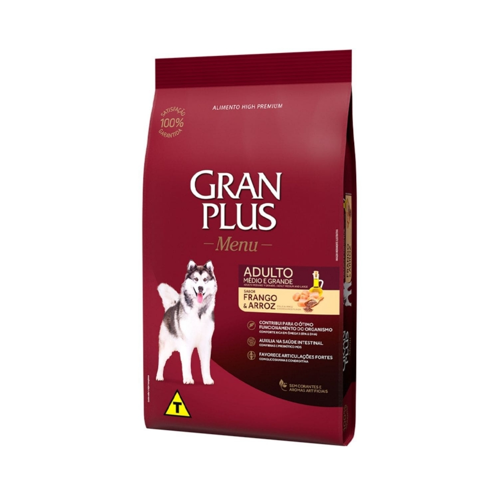 Ração Gran Plus Menu Cães Adultos Porte Médio e Grande Sabor Frango 15 Kg