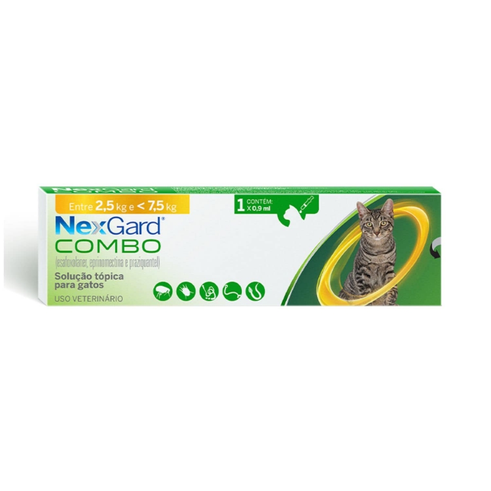 NexGard Combo Antipulgas, Sarna e Vermes para Gatos de 2,5 a 7,5 kg 0,9 ml