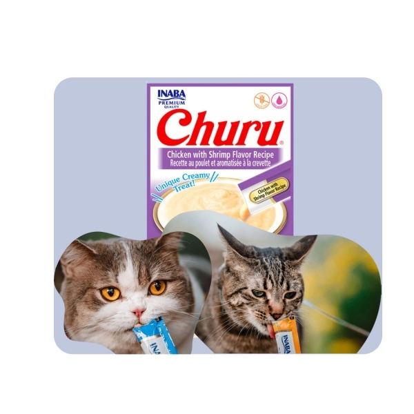 Petisco Churu para Gatos Sabor Frango com Aroma de Camarão - 56 gramas