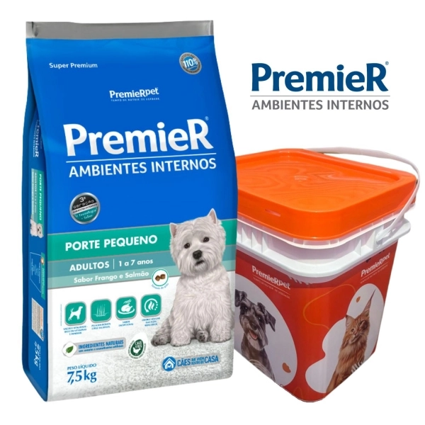 Kit Ração Premier Porte Pequeno 7,5 Kg Cão Adulto + Balde