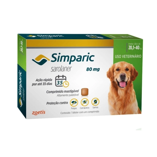 Simparic Antipulgas 80 mg para Cães de 20,1 a 40 kg