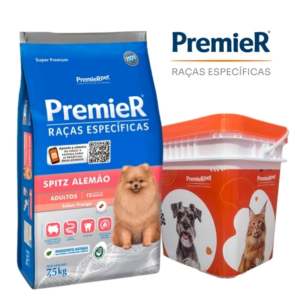 Ração Premier Cães Spitz Alemão Ad.7,5kg+Ganhe Balde Grátis
