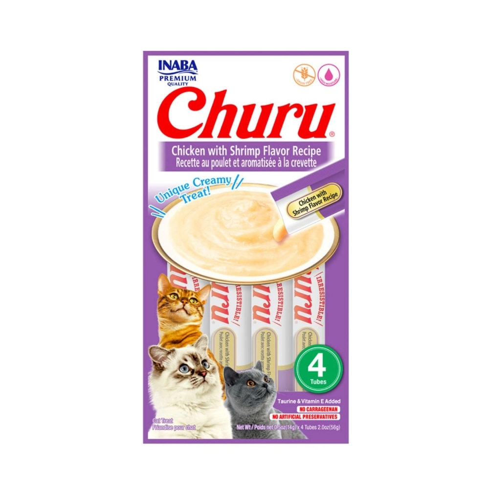 Petisco Churu para Gatos Sabor Frango com Aroma de Camarão - 56 gramas