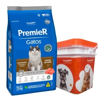 Ração Premier Gatos até 6 anos Cast 7,5kg+Ganhe Balde Grátis