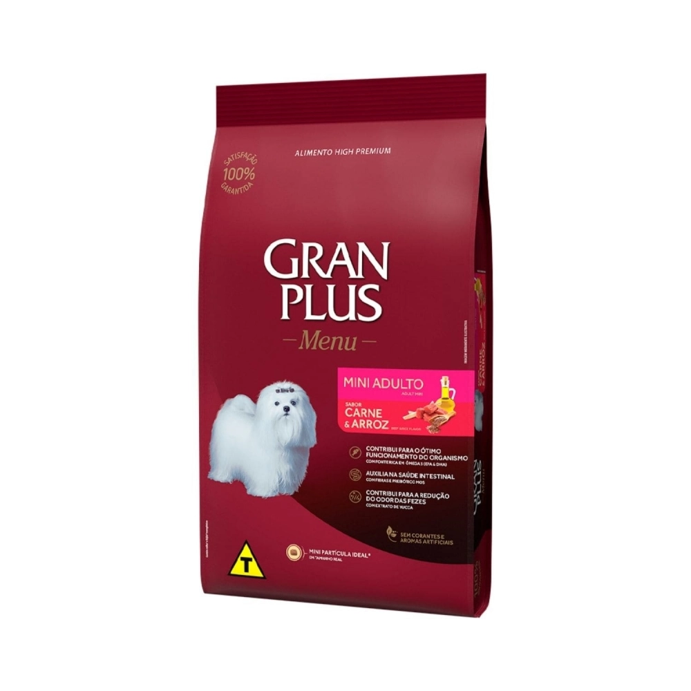 Ração Gran Plus Menu Cães Adultos Mini Sabor Carne e Arroz