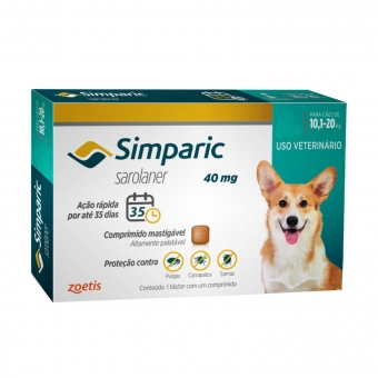 Simparic Antipulgas 40 mg para Cães de 10,1 a 20 kg