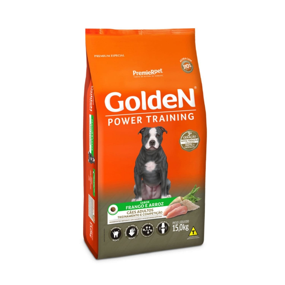 Ração Golden Power Training Cães Adultos Frango e Arroz 15 Kg