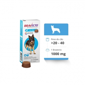 Bravecto Antipulgas e Carrapatos para Cães de 20 a 40kg