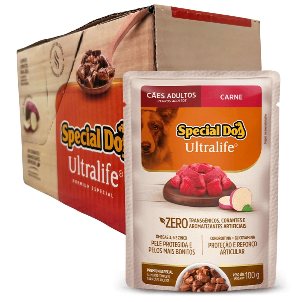 Caixa com 12 Sachês 100g Special Dog Sabor Carne Cães Adultos