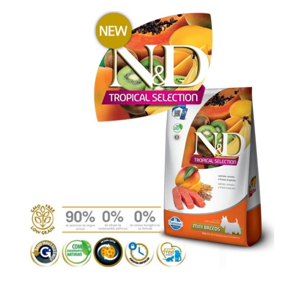 Ração Farmina N&D Tropical Cães Raças Mini 2,5 Kg Salmão, Cereais e Frutas