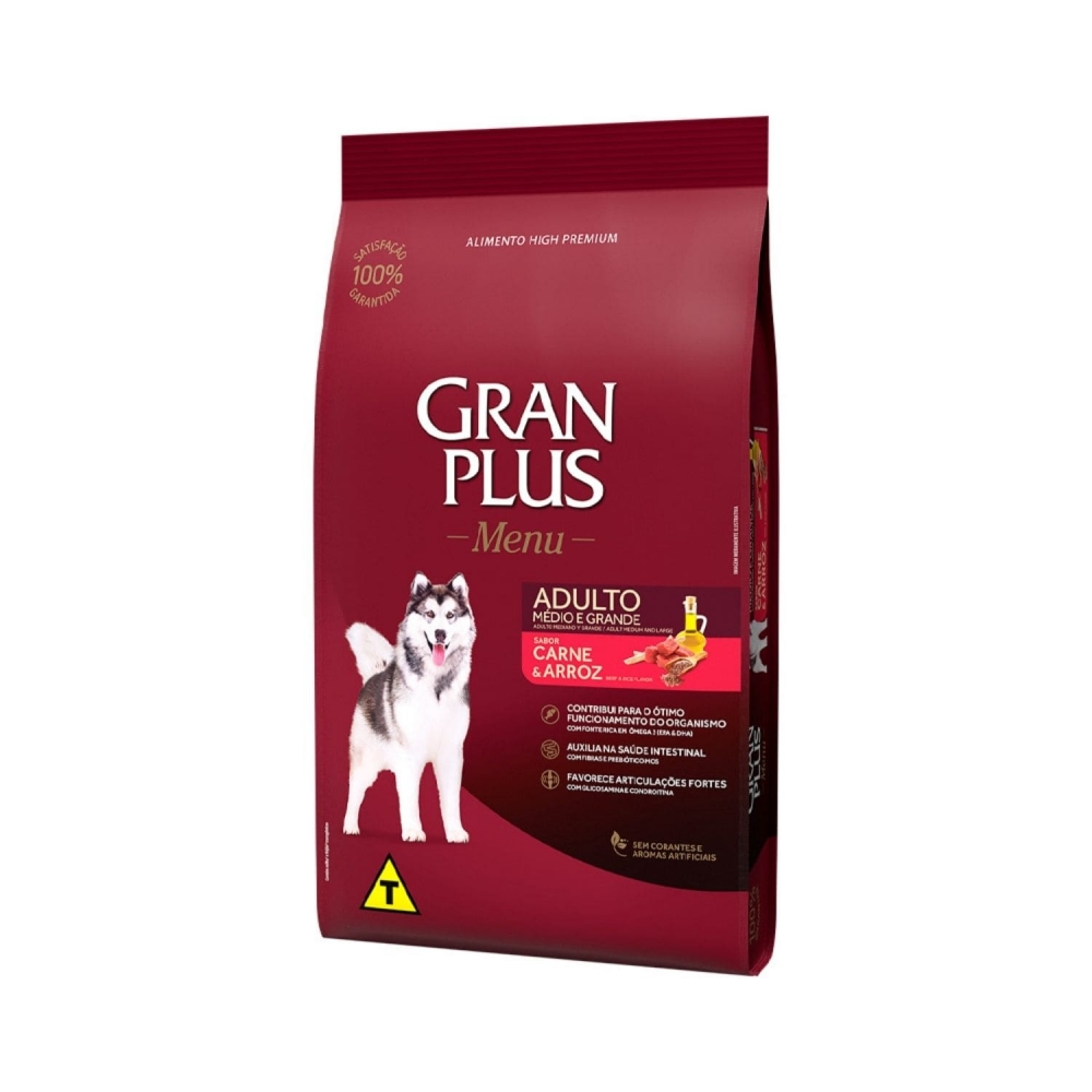 Ração Gran Plus Menu Cães Adultos Porte Médio e Grande Sabor Carne 15 Kg