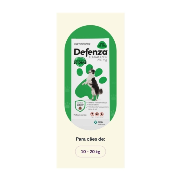 Defenza 200mg Antipulgas e Carrapatos para Cães de 10 a 20kg