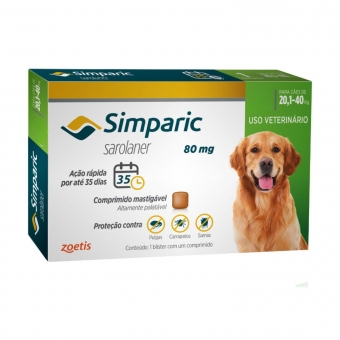 Simparic Antipulgas 80 mg para Cães de 20,1 a 40 kg