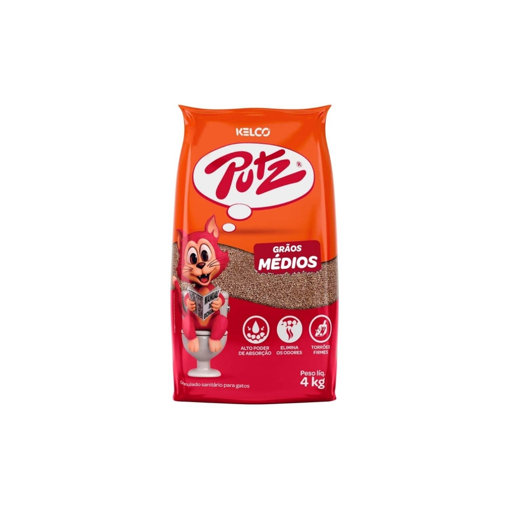 Areia Higiênica Putz Grãos Médios para Gatos 4 Kg