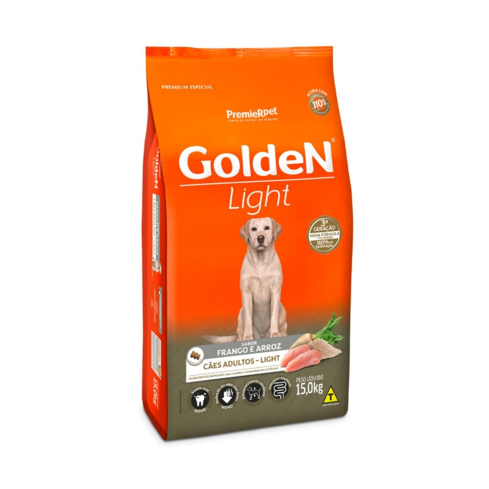 Ração Golden Light Cães Adultos Sabor Frango e Arroz 15 Kg