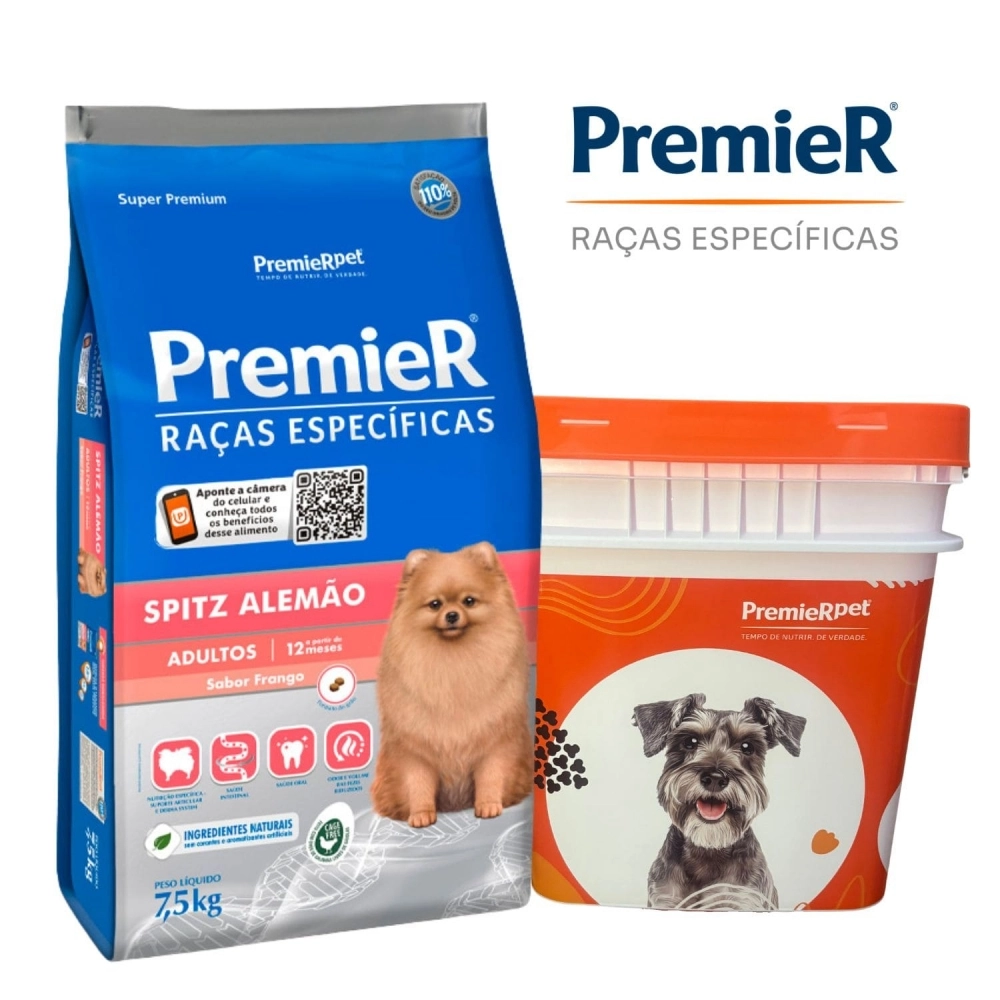 Ração Premier Cães Spitz Alemão Ad.7,5kg+Ganhe Balde Grátis