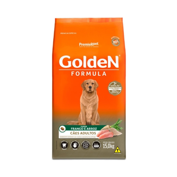 Ração Golden Fórmula Cães Adultos Sabor Frango e Arroz 15 Kg