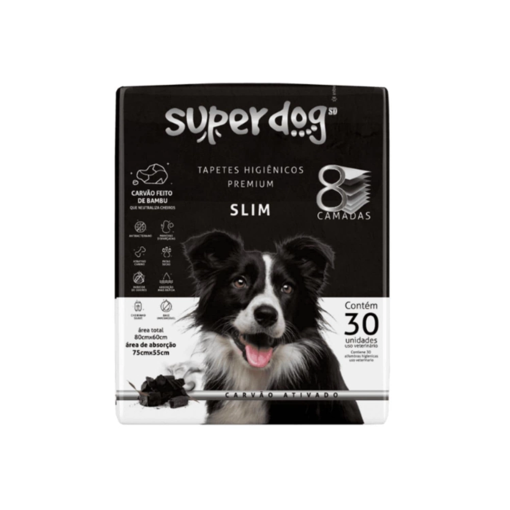 Tapete Higiênico Super Dog Premium Slim Carvão Ativado com 30 un