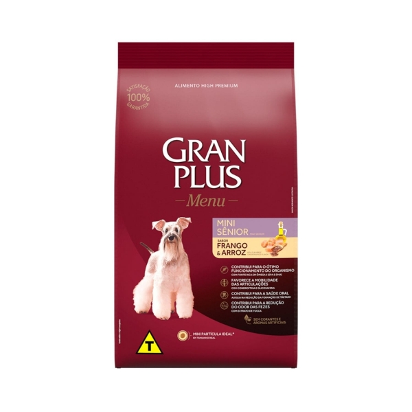 Ração Gran Plus Menu Cão Sênior Mini Sabor Frango e Arroz
