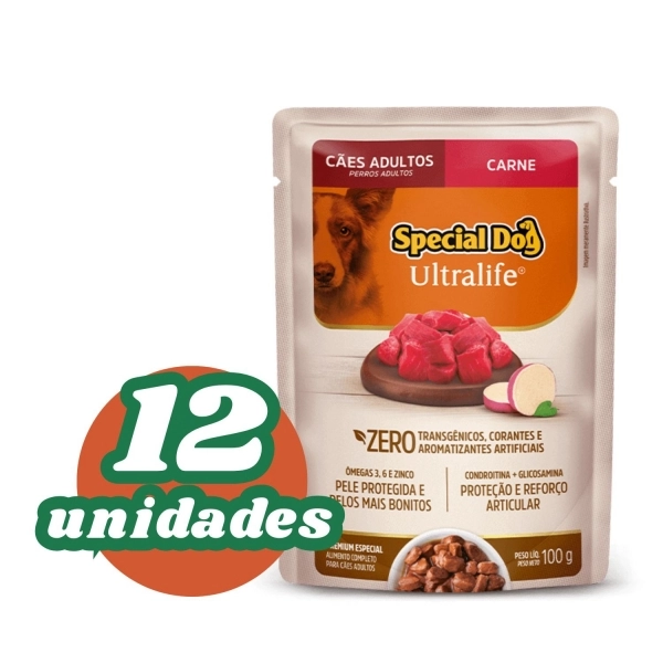 Caixa com 12 Sachês 100g Special Dog Sabor Carne Cães Adultos
