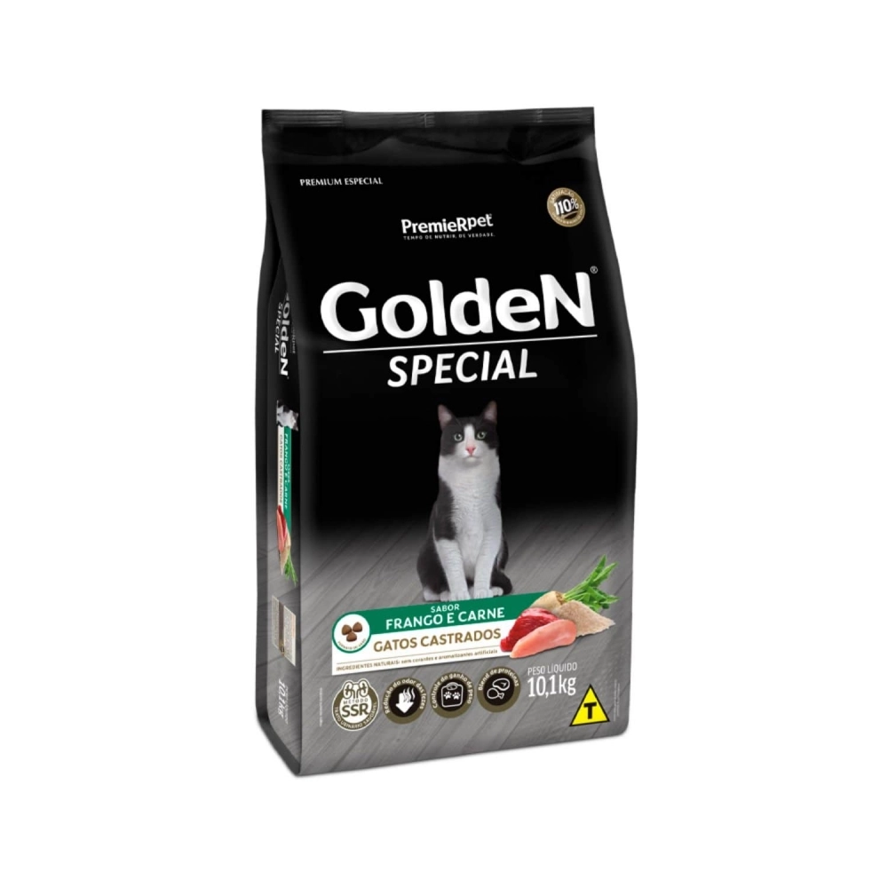 Ração Golden Gatos Castrados Special Frango/Carne 10,1 Kg
