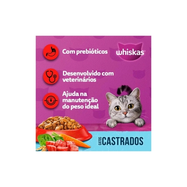 Ração Whiskas Gatos Castrados Adultos Sabor Carne 10,1 Kg
