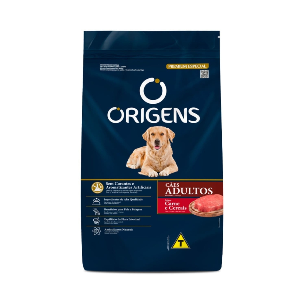 Ração Origens para Cães Adultos Sabor Carne e Cereais 15 Kg