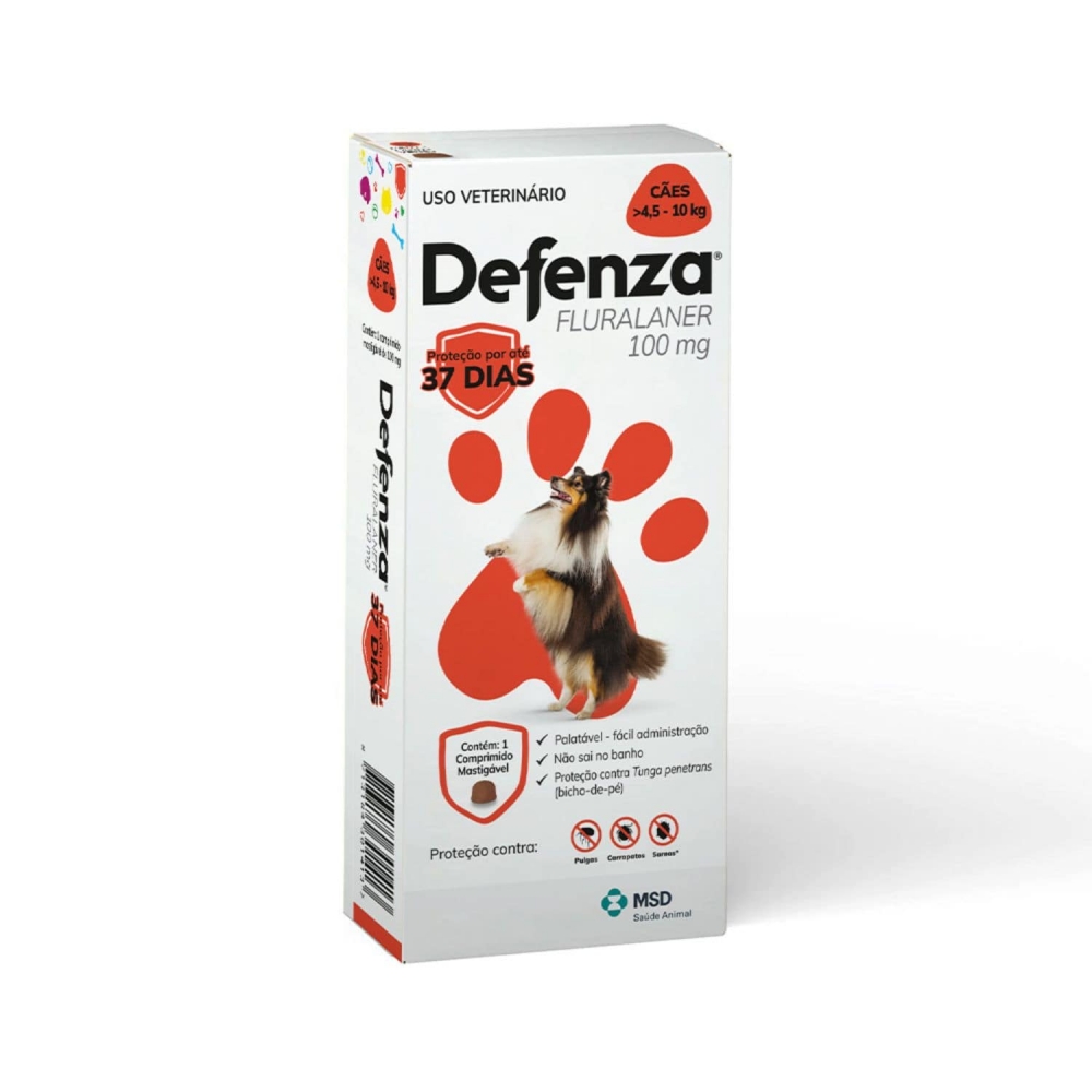 Defenza 100mg Antipulgas e Carrapatos para Cães de 4,5 a 10kg