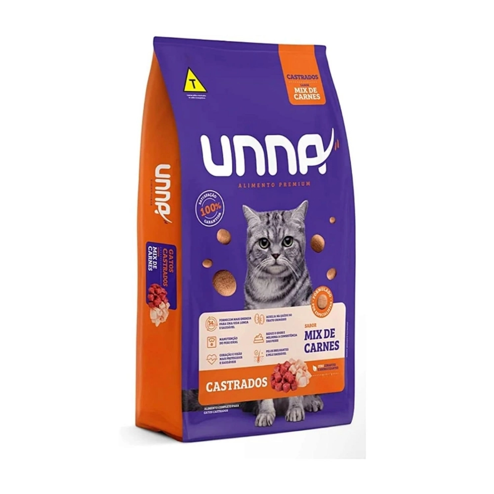 Ração Unna Gatos Castrados Adultos Sabor Mix de Carnes 10,1 Kg