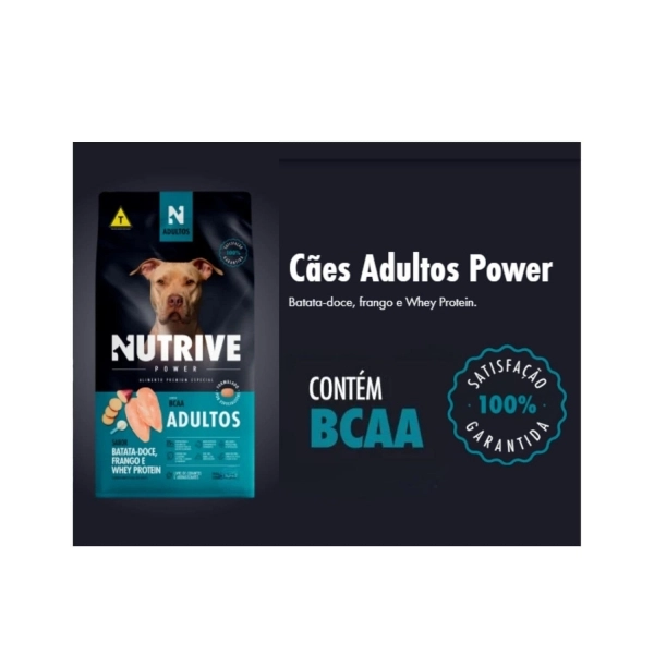 Ração Nutrive Power Cães Adultos 15 Kg Frango, Batata Doce e Whey