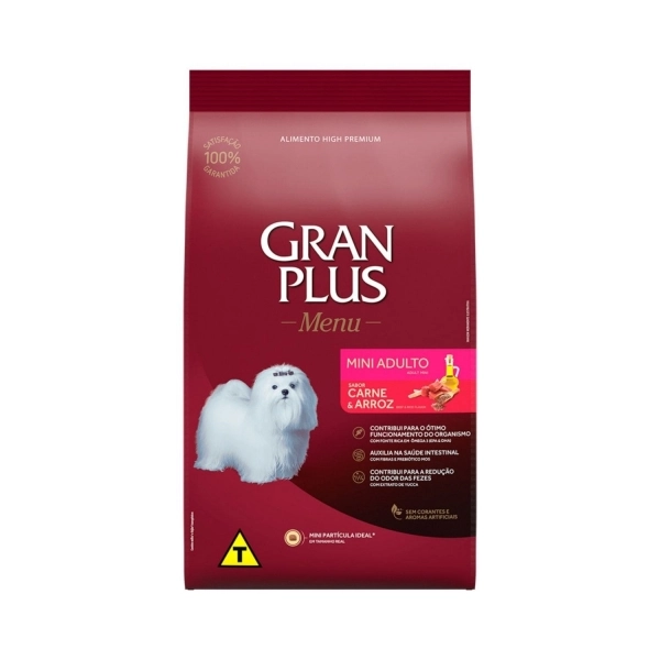 Ração Gran Plus Menu Cães Adultos Mini Sabor Carne e Arroz