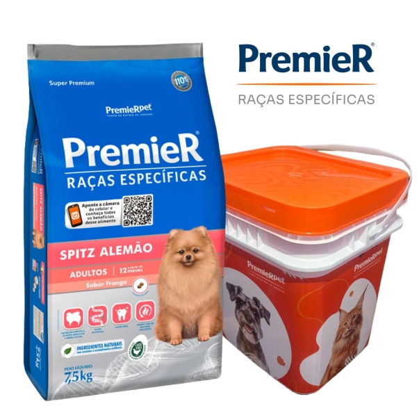 Ração Premier Cães Spitz Alemão Ad.7,5kg+Ganhe Balde Grátis