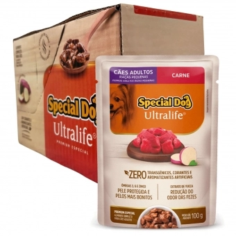 Caixa com 12 Sachês Special Dog Sabor Carne para Cães Adultos Raças Pequenas