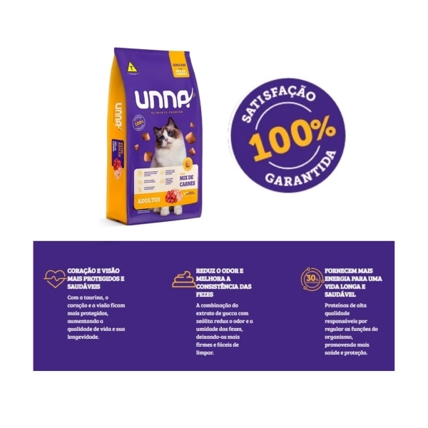Ração Unna Gatos Adultos Sabor Mix de Carnes 10,1 Kg
