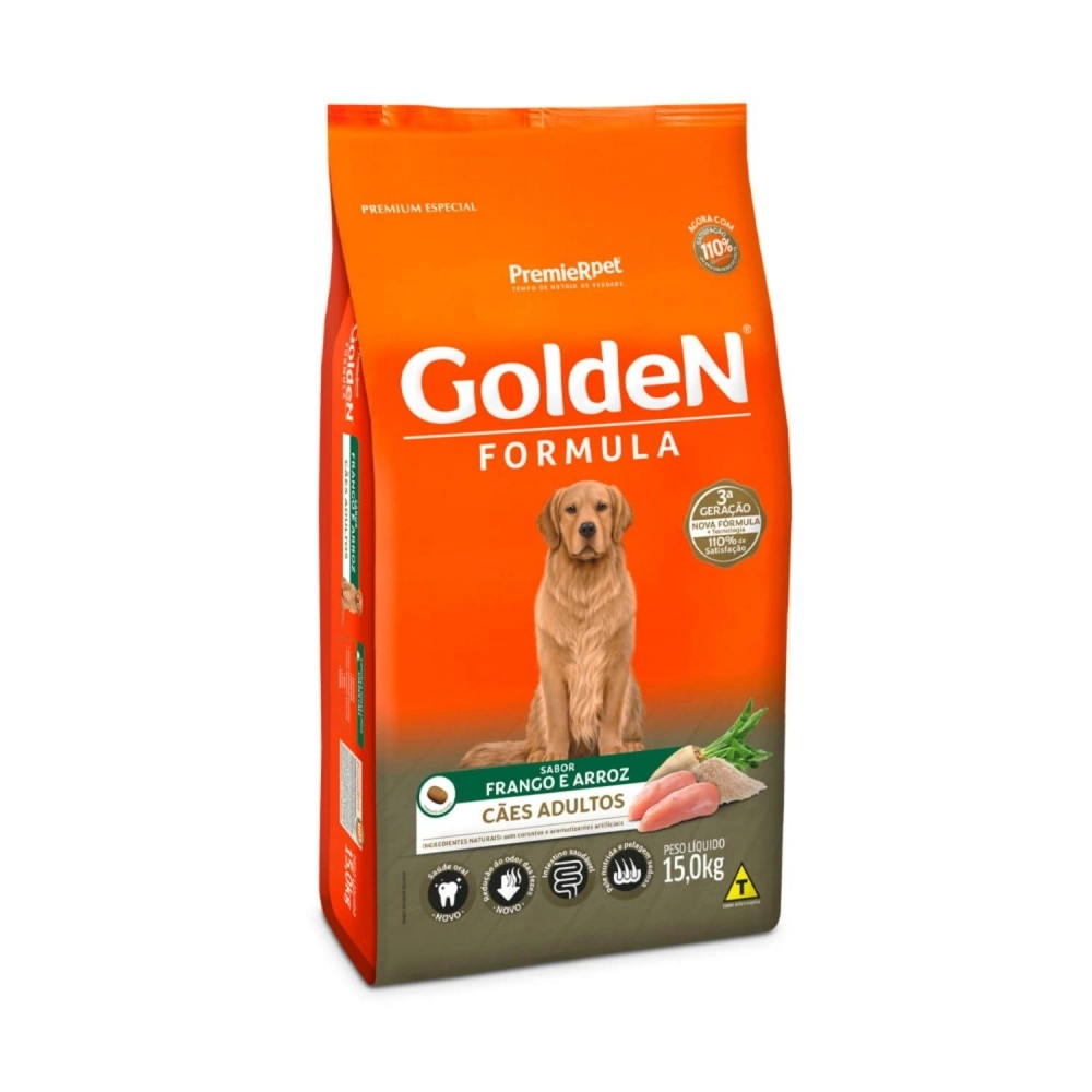 Ração Golden Fórmula Cães Adultos Sabor Frango e Arroz 15 Kg