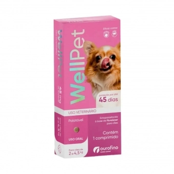 Antipulgas e Carrapatos Wellpet 45 mg Cães 2 a 4,5 kg c/1