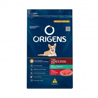 Ração Origens para Cães Adultos Porte Mini e Pequeno Carne e Cereais 10,1 Kg