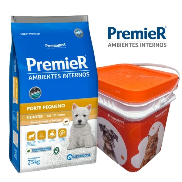 Ração Premier Cães Filhotes Frango 7,5kg+Ganhe Balde Grátis