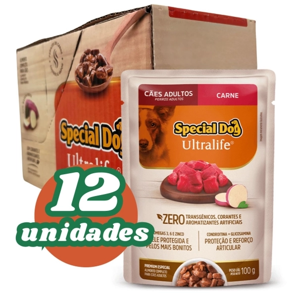 Caixa com 12 Sachês 100g Special Dog Sabor Carne Cães Adultos