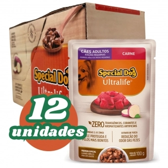 Caixa com 12 Sachês Special Dog Sabor Carne para Cães Adultos Raças Pequenas