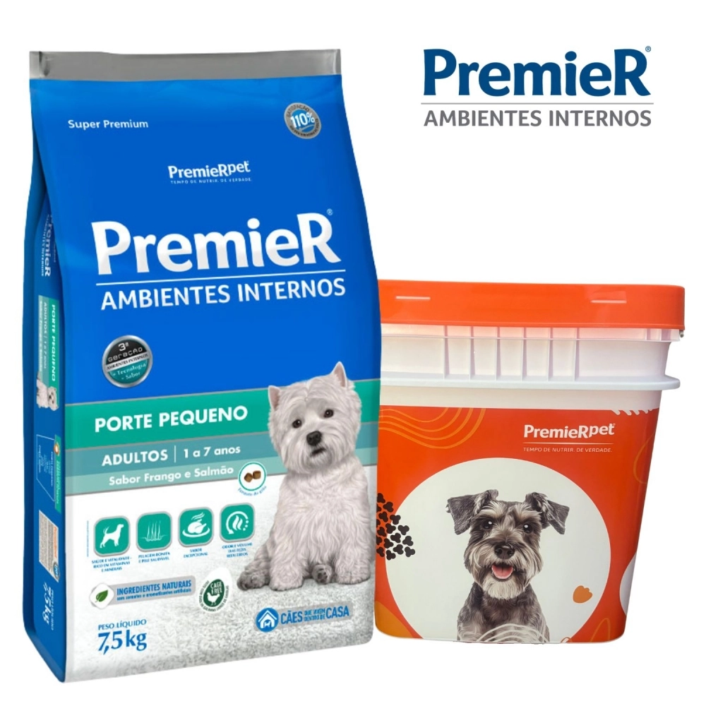 Kit Ração Premier Porte Pequeno 7,5 Kg Cão Adulto + Balde