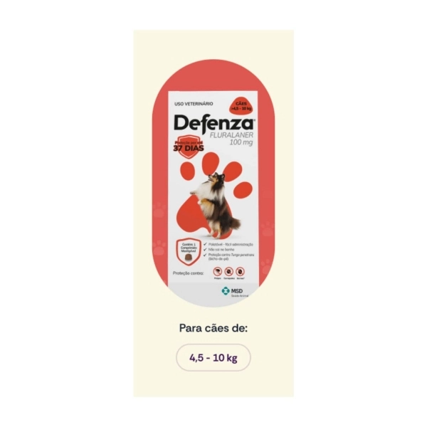 Defenza 100mg Antipulgas e Carrapatos para Cães de 4,5 a 10kg