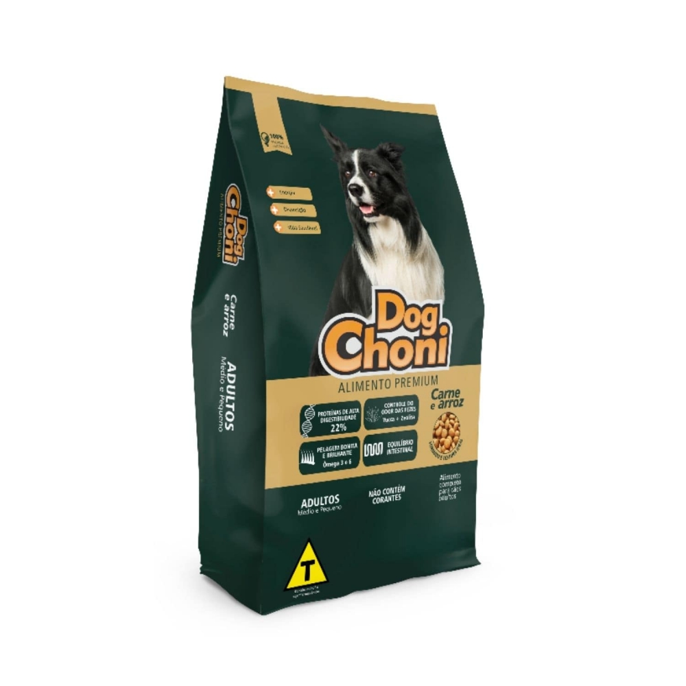 Ração DogChoni Premium Cães Adultos Sabor Carne e Arroz