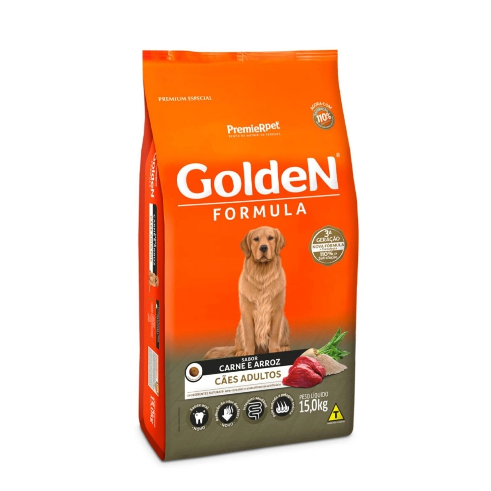 Ração Golden Fórmula Cães Adultos Sabor Carne e Arroz 15 Kg