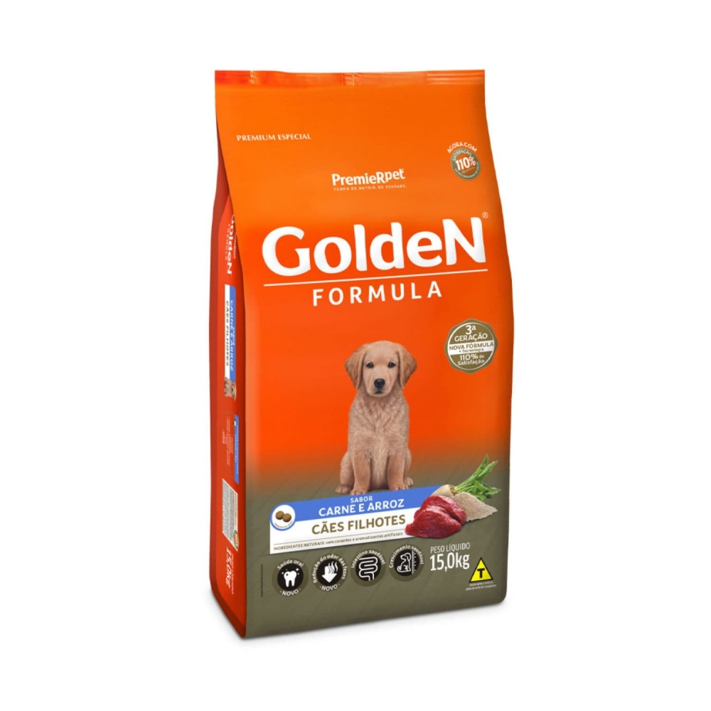 Ração Golden Fórmula Cães Filhotes Sabor Carne e Arroz 15 Kg